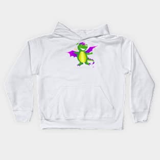 Happy dino dragon with a flower Kids Hoodie